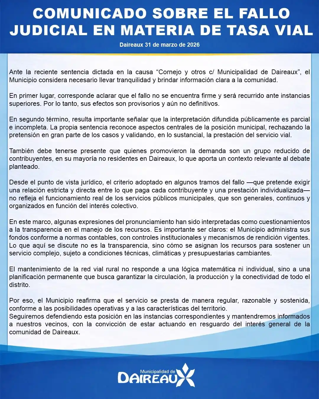 comunicado daireaux