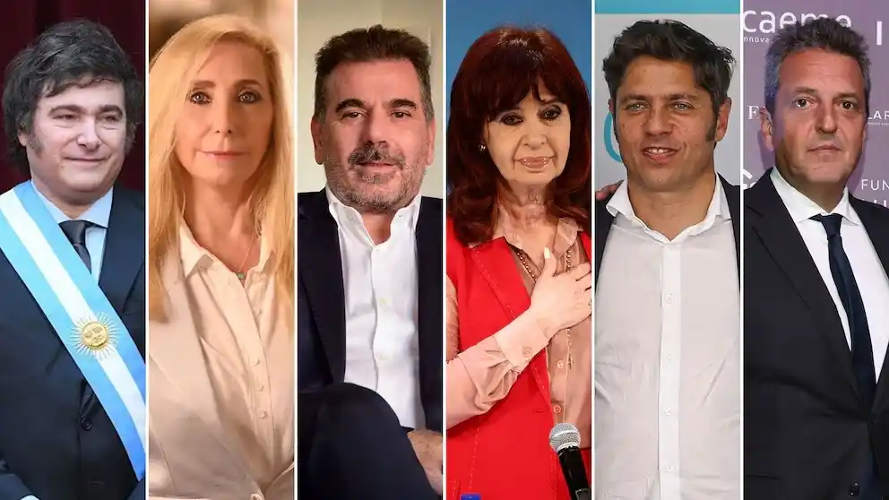 Protagonistas. Javier y Karina Milei, Cristian Ritondo, Cristina Kirchner, Axel Kicillof y Sergio Massa (Foto: Infobae)