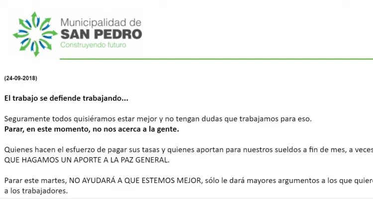 Paro General: Cecilio Salazar apeló a los municipales y dijo que “el trabajo se defiende trabajando”