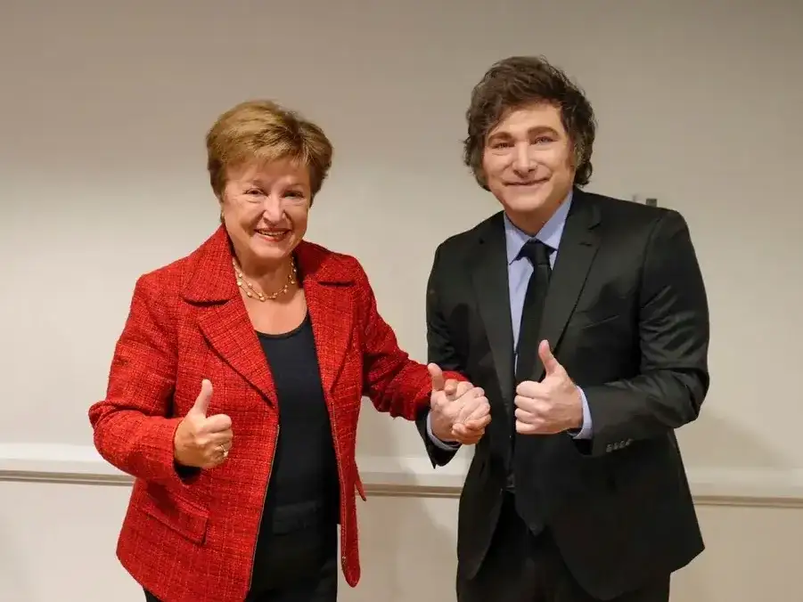 La jefa del FMI, Kristalina Georgieva, y el presidente Javier Milei.