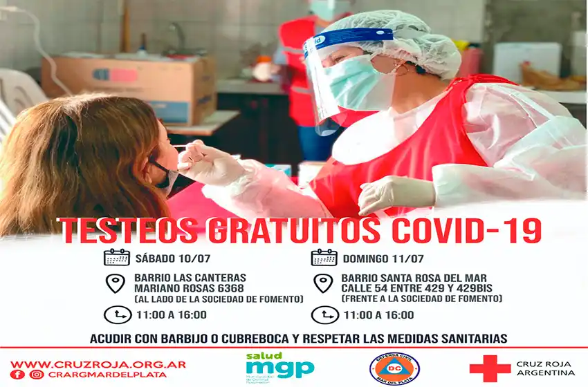 Cruz Roja realizará jornadas gratuitas de testeos para la detección de COVID-19 este fin de semana