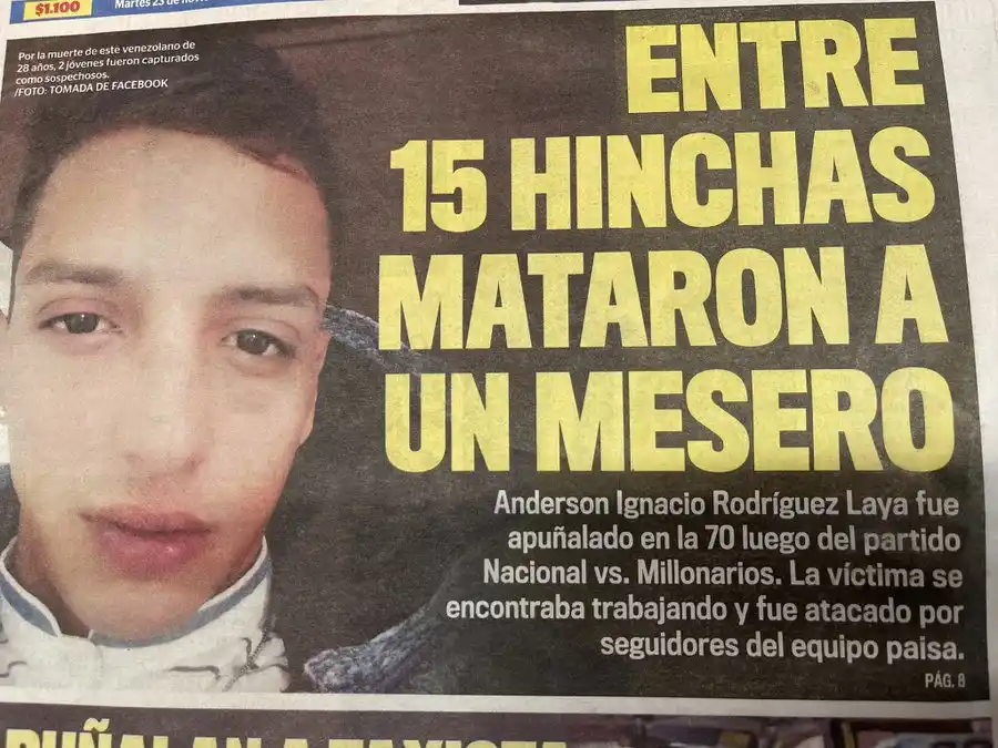 ¡ERAN 15! Presos dos hinchas que atacaron y asesinaron a un mesero venezolano en Medellín