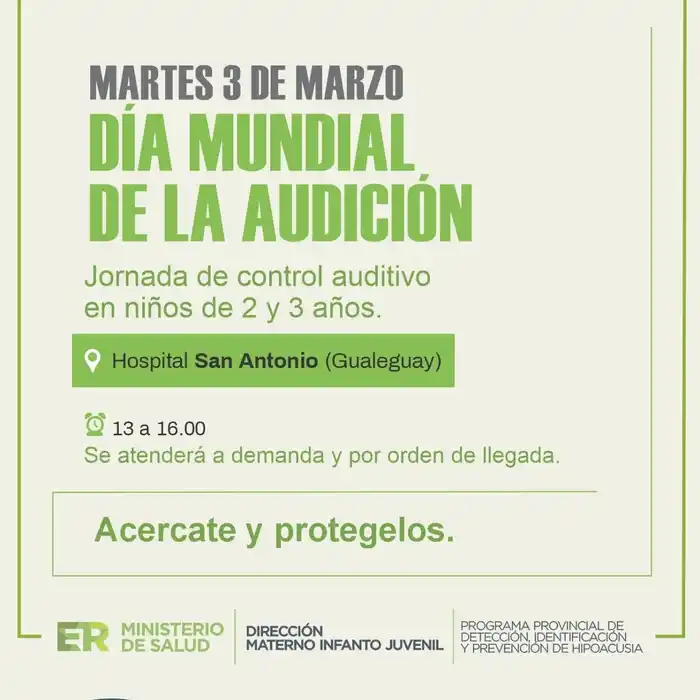 Control auditivo infantil en Gualeguay por el Día Mundial de la Audición