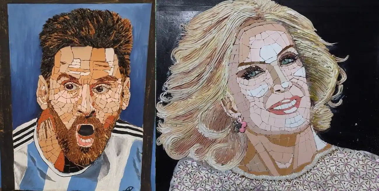 Lionel Messi, de Rosario y Mirtha Legrand, nacida en Villa Cañás, son algunos de los famosos retratados. Foto: Gentileza Alejandra Rubino
