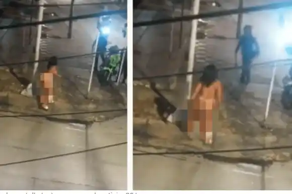 Mujer semidesnuda ataca con machete a policías (+ Video)