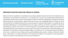 Protocolo para la vuelta del público a los estadios: Aplicación Cuidar, tapabocas y distanciamiento