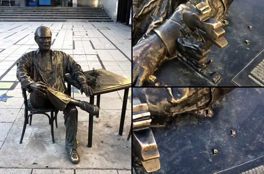 Plaza Montenegro: robaron a Boogie el Aceitoso y a Mendieta de la escultura del Negro Fontanarrosa