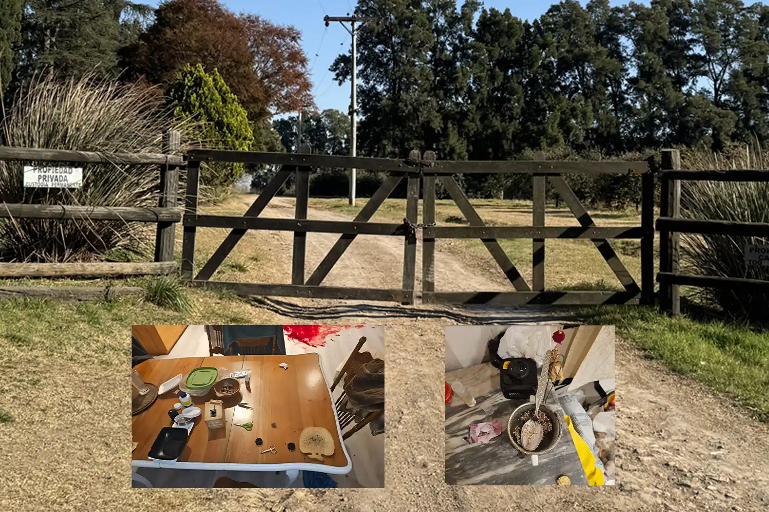 El acceso al campo donde mataron a Marcel y las fotos de la escena del crímen