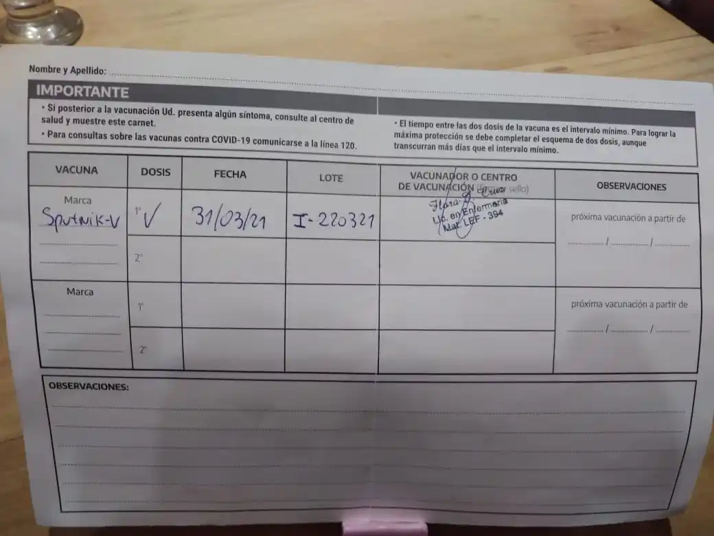 Insólito: por vacunarse en Tierra del Fuego no les aplican la segunda dosis de Sputnik en San Pedro