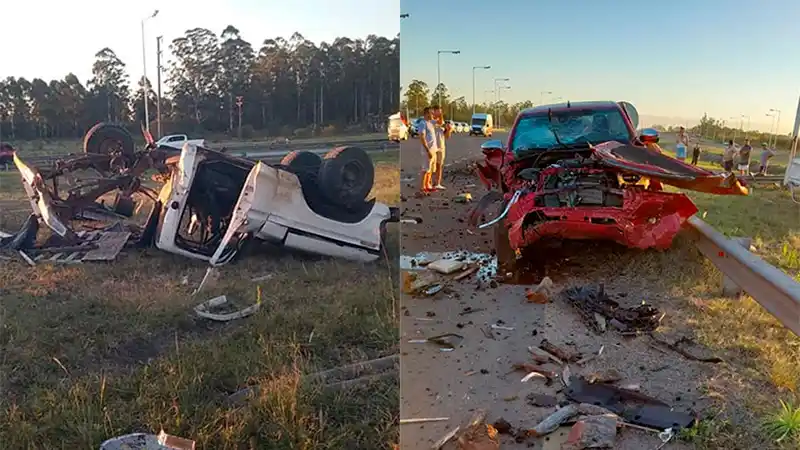 Dos camionetas chocaron en la ruta: una atravesó el guardarrail y volcó