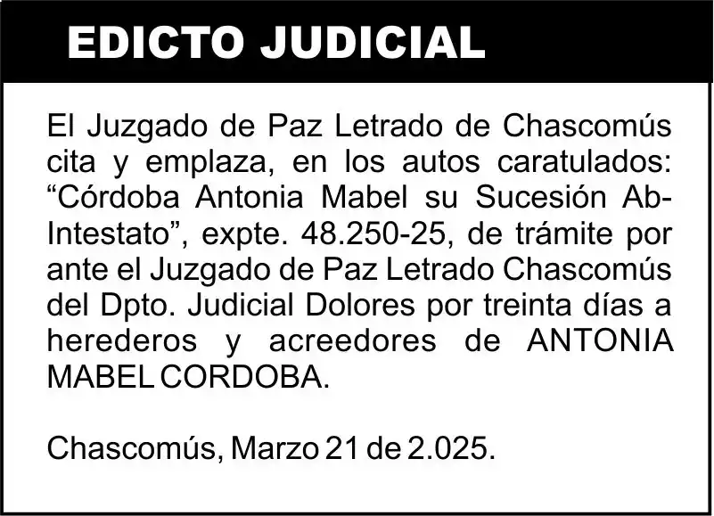 “Córdoba Antonia Mabel su Sucesión Ab-Intestato”