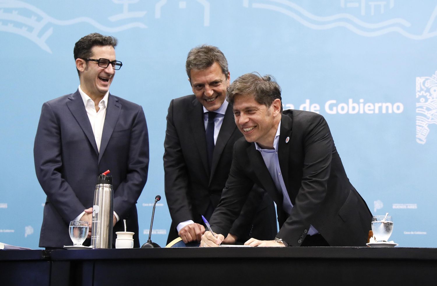 Matías Tombolini, Sergio Massa y Axel Kicillof.