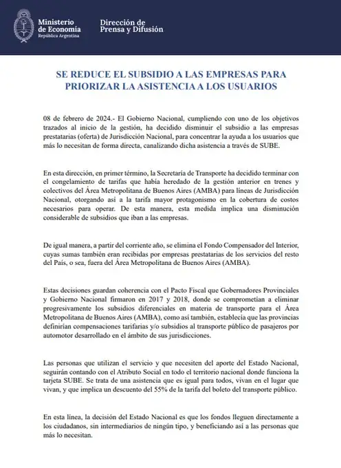 comunicado subsidios