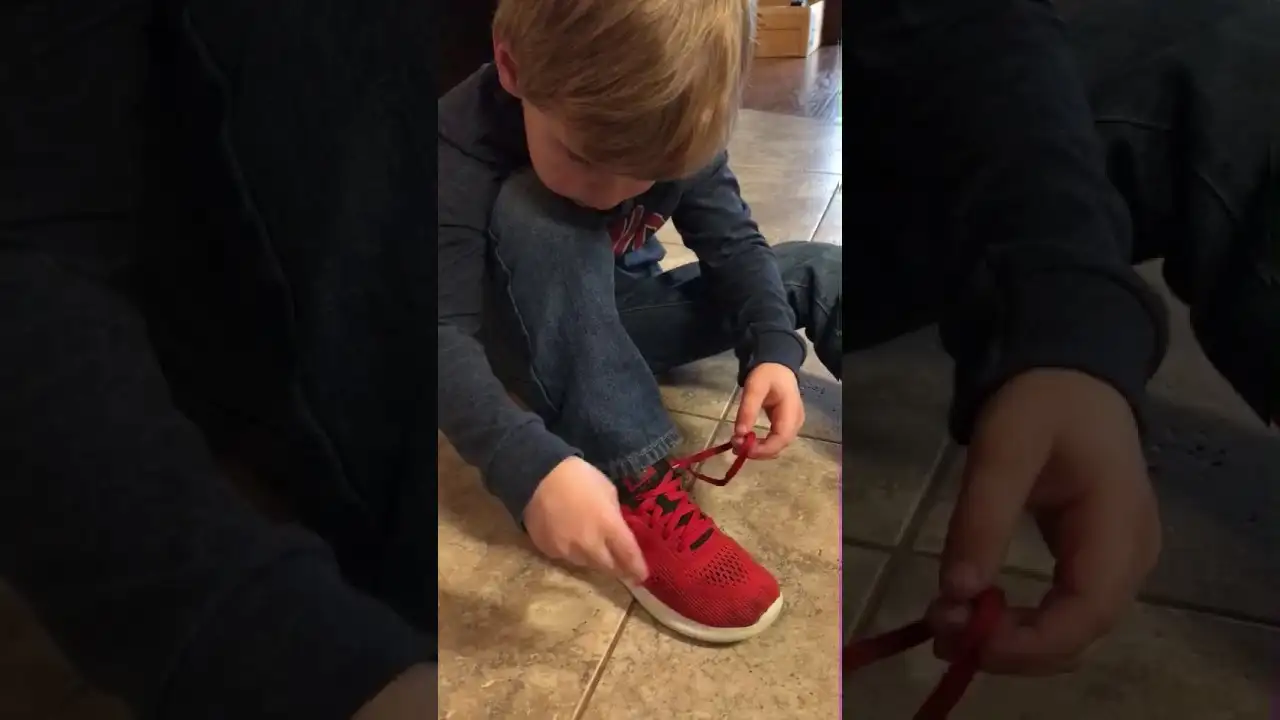 El truco de un chico para atarse los cordones