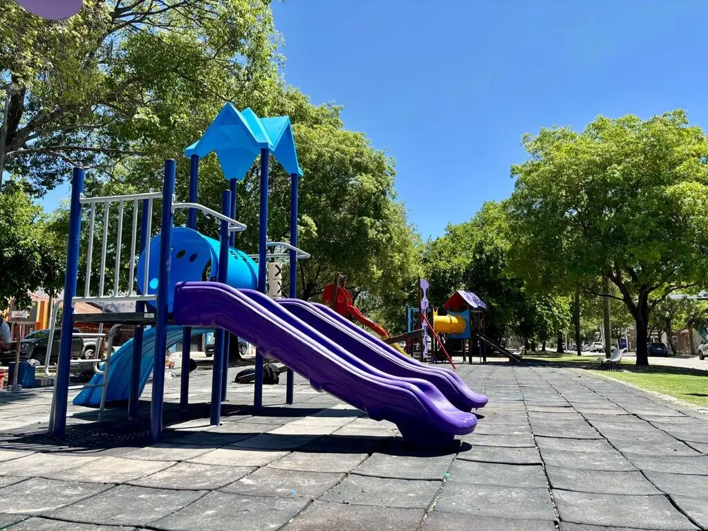 Finalizó la colocación de juegos en los canteros de Avenida Suipacha