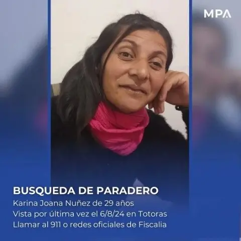 Se busca el paradero de Karina Núñez que fue vista por última vez en Totoras el 6 de agosto