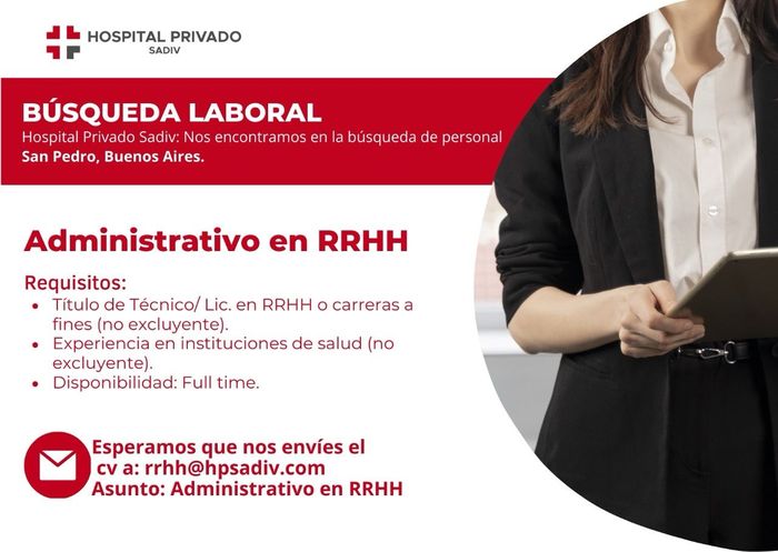 Busqueda Laborarl - Administrativo en RRHH - Hospital Sadiv