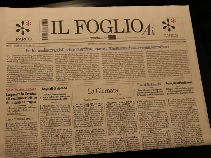 Primero. Los artículos e imágenes de Il Foglio están hechos con Inteligencia Artificial. Imagen: Il Foglio.