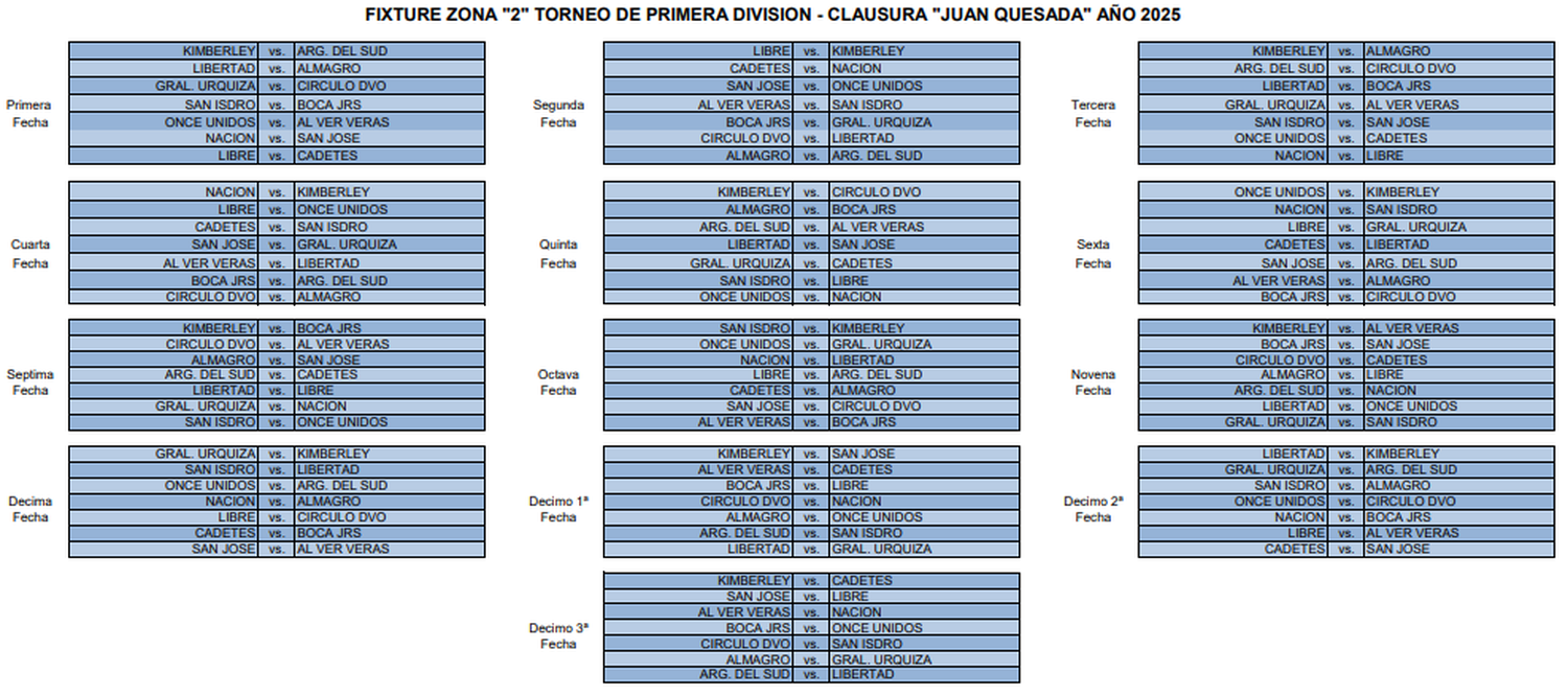 Fixture - Torneo Clausura 2025 - Futbol Local - 1