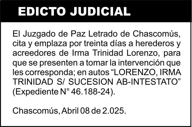 LORENZO, IRMA TRINIDAD S/ SUCESION AB-INTESTATO