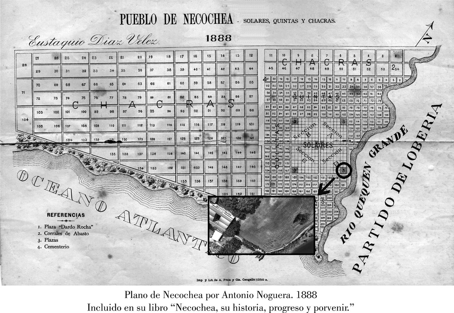 El viejo mapa. Con la cuarta plaza demarcada y una actual imagen de dicho espacio