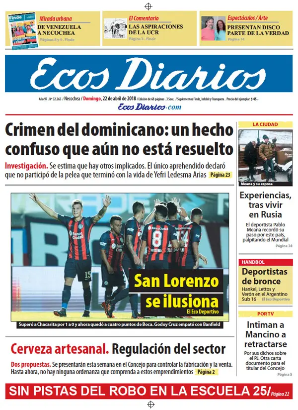 Tapa del 22 de abril de 2018