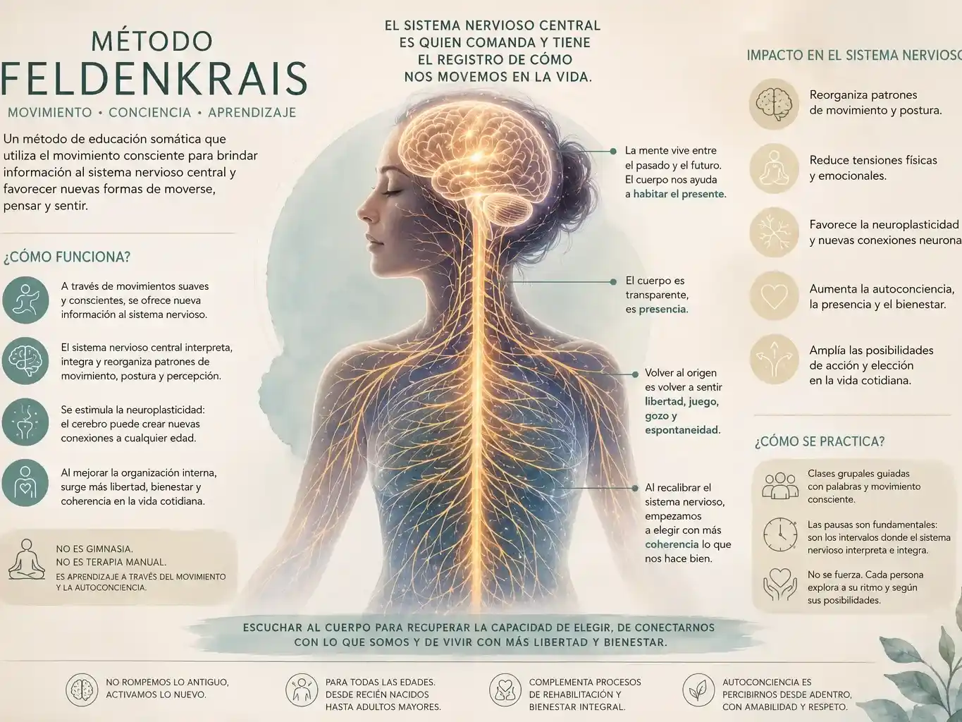 El Método Feldenkrais propone recalibrar el sistema nervioso mediante el movimiento consciente