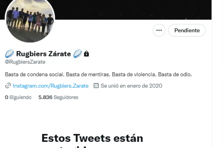 En la cuenta de Twitter @RugbiersZarate se puede observar que la misma está en privada