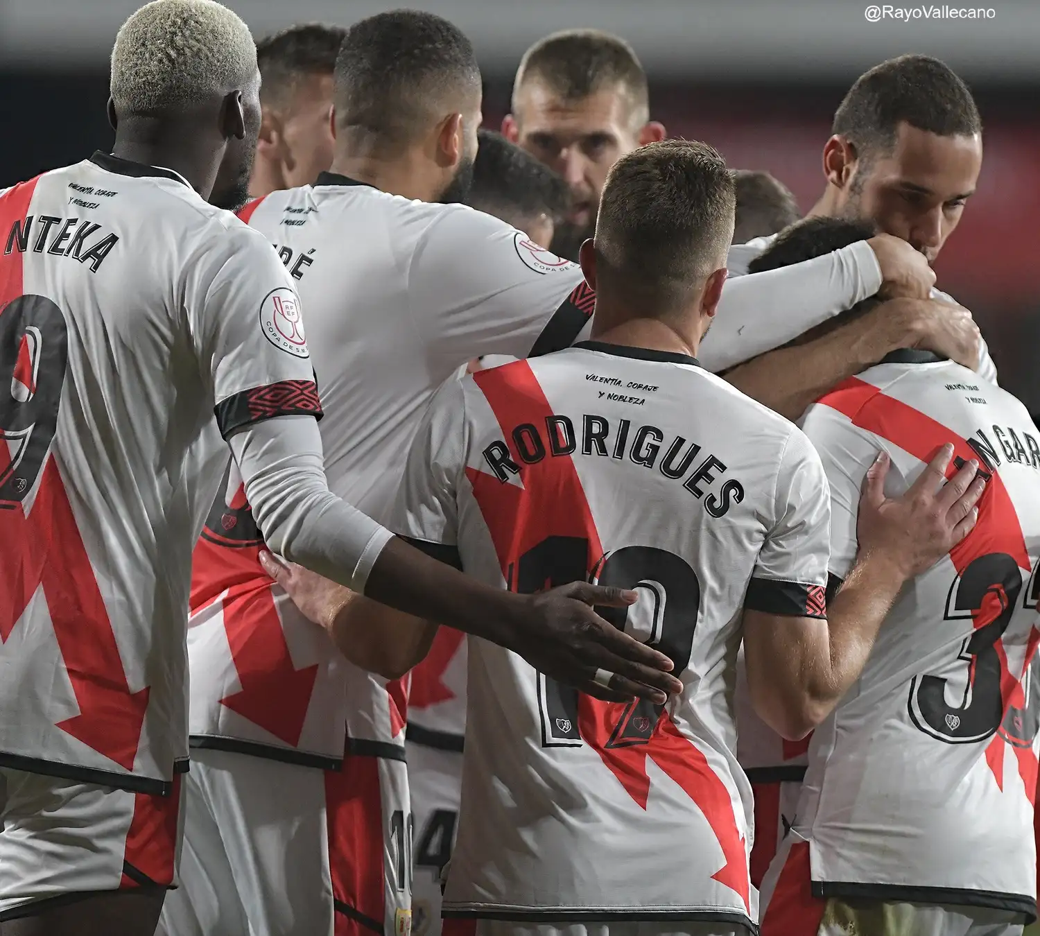 Saveljich, al fondo, en el festejo del gol de Rayo Vallecano.