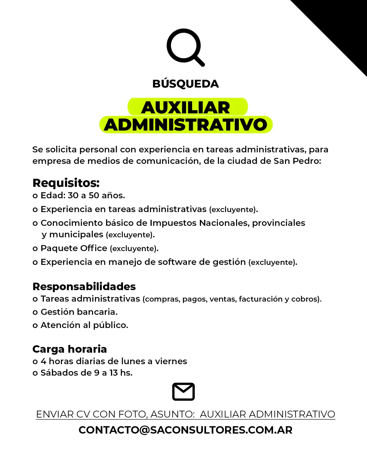 Búsqueda Empleos - Auxiliar administrativo