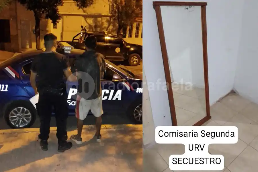 Un policía de franco lo vio huyendo de una casa con un espejo y varios elementos robados