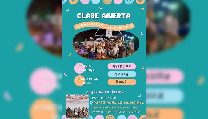 Clase abierta de folklore en el Paseo Público