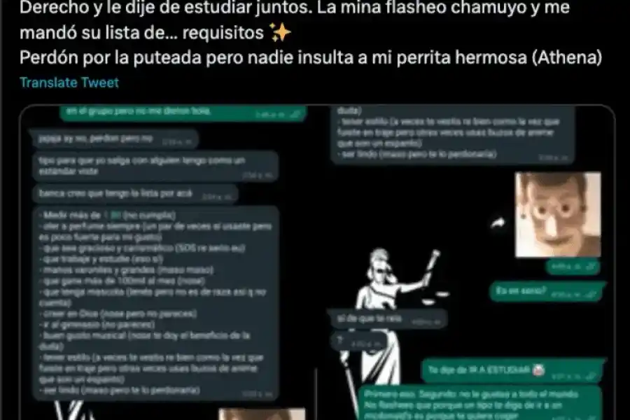 Invitó a una compañera a estudiar, ella "flasheó" chamuyo y le envió insólitos requisitos: "Tengo un estándar"