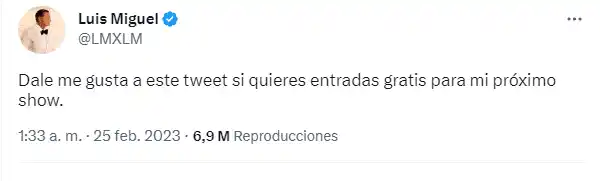 Este mensaje fue el que más dudas generó sobre si realmente era Luis Miguel. Foto Twitter