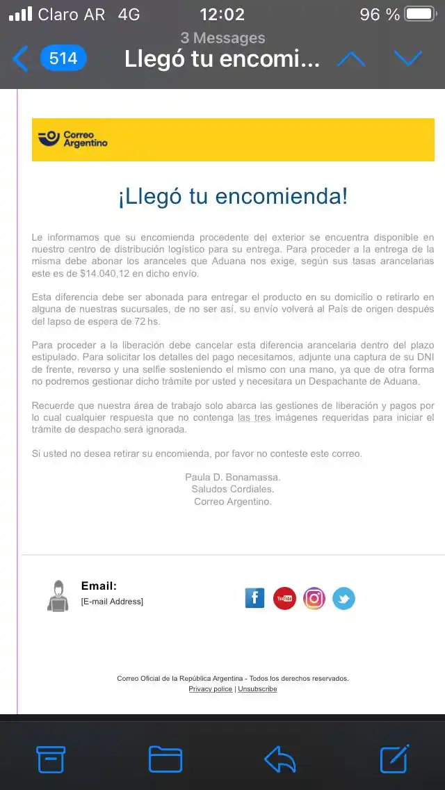 Estafan simulando ser de Correo Argentino, un tandilense se dio cuenta a tiempo y compartió el alerta