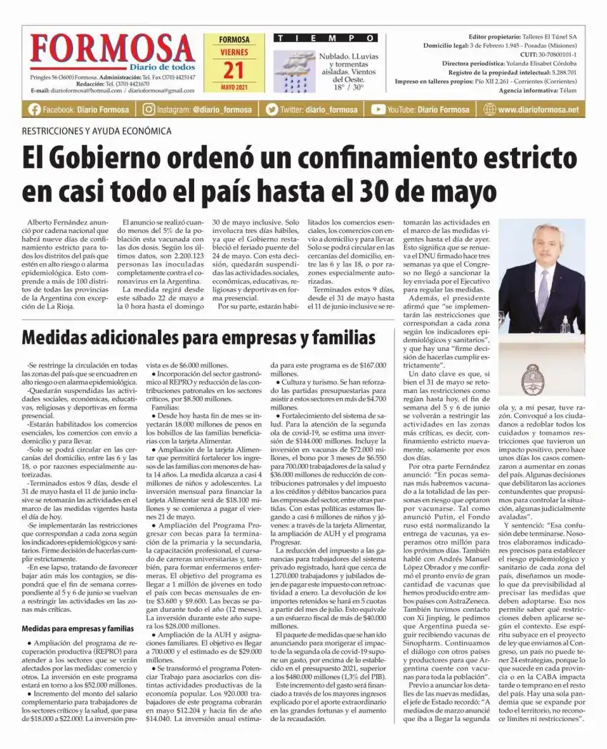 Tapa y Contratapa 21 de mayo de 2021