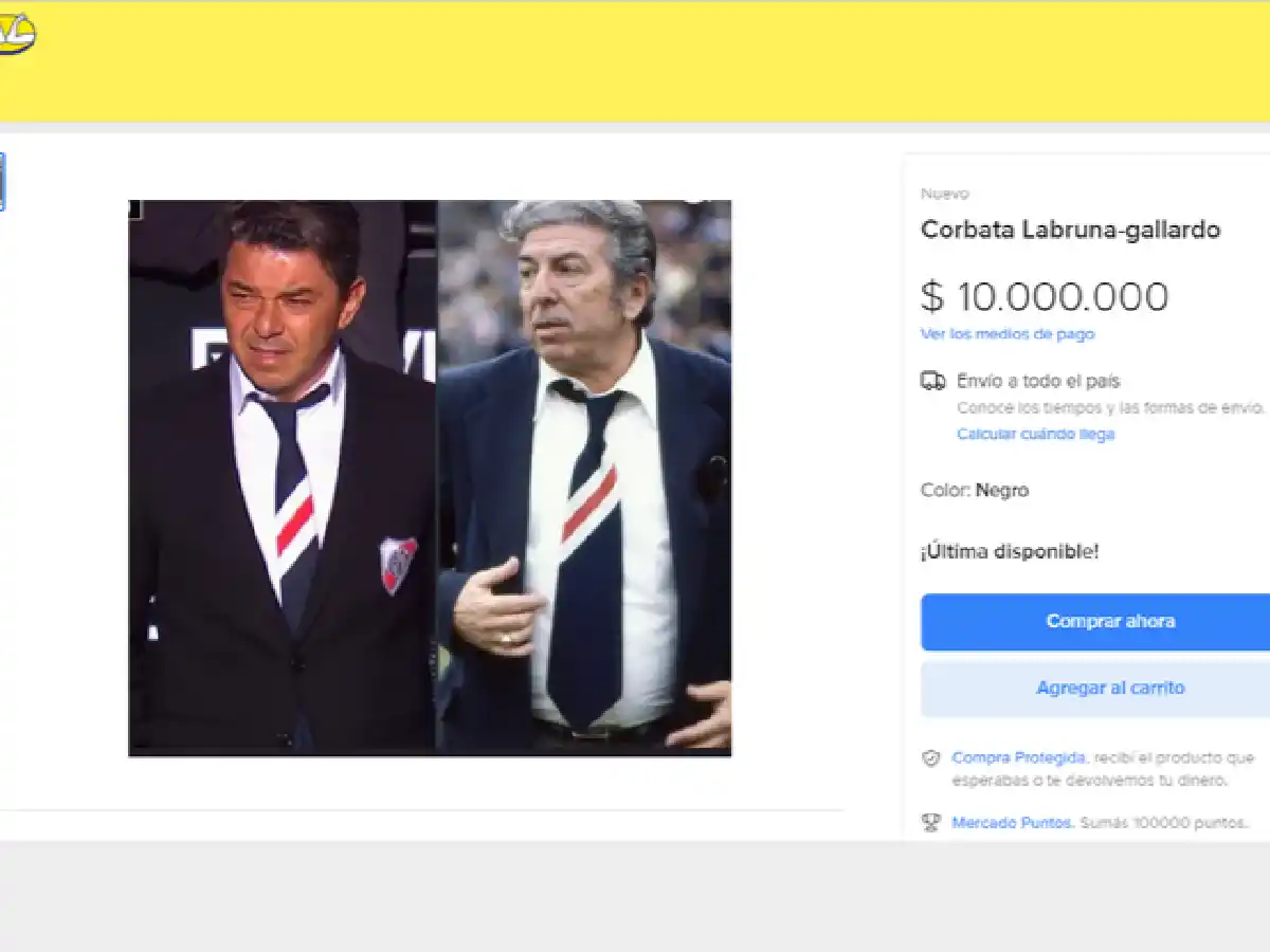 Piden diez millones de pesos por la corbata de Labruna que usó Gallardo