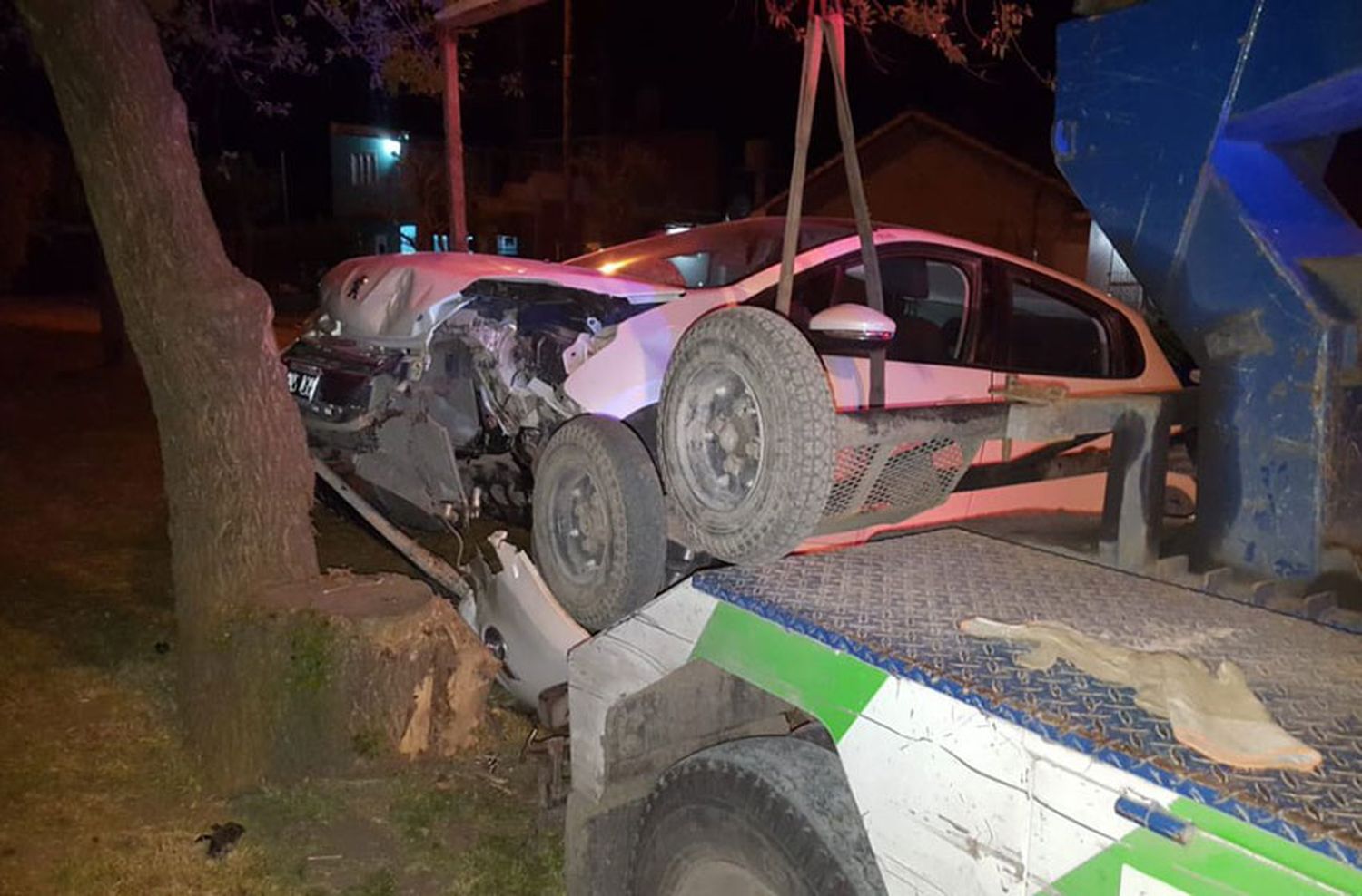 Robaron una heladería, se fugaron y chocaron contra un árbol