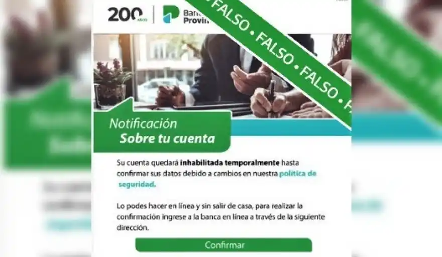 En General Madariaga: A partir de un mail apócrifo del Banco Provincia le robaron casi medio millón de pesos