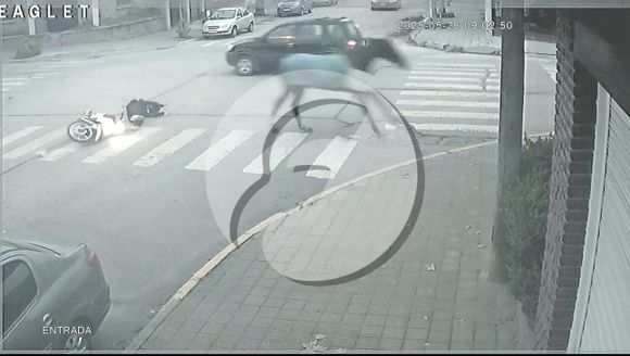 Una moto fue embestida por un caballo en plena vía pública