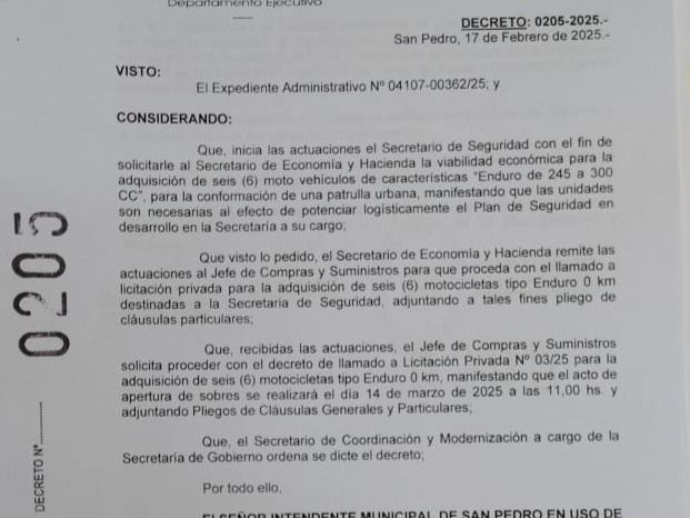 Decreto compra motos