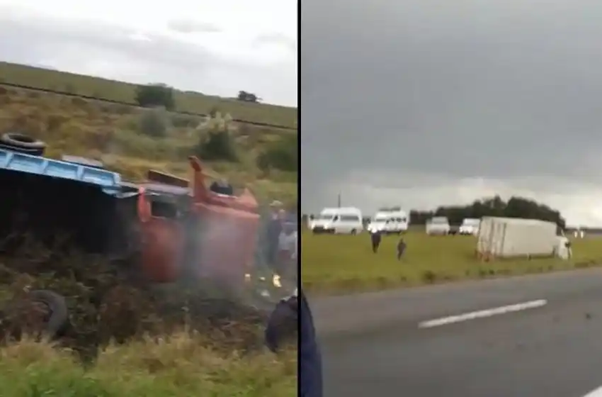 Choque y vuelco entre dos camiones en Vivoratá