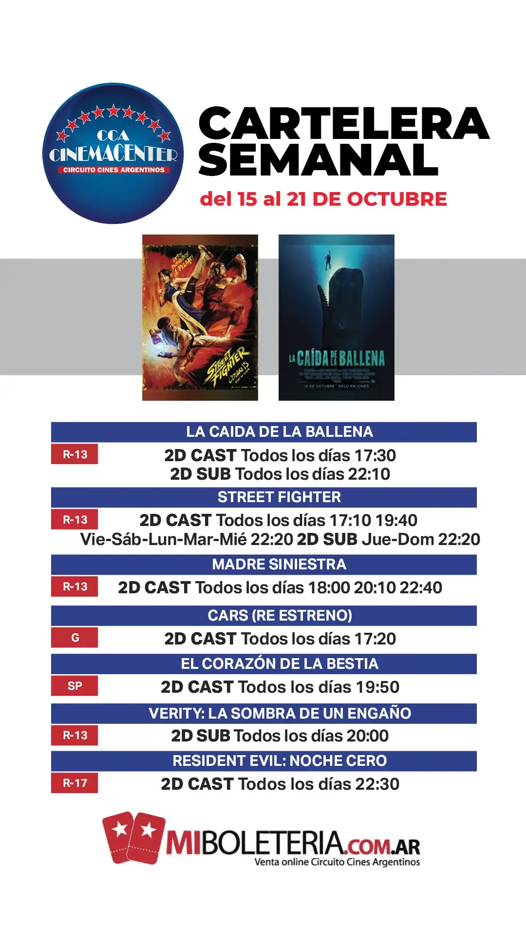 cartelera Cinemacenter 16-10