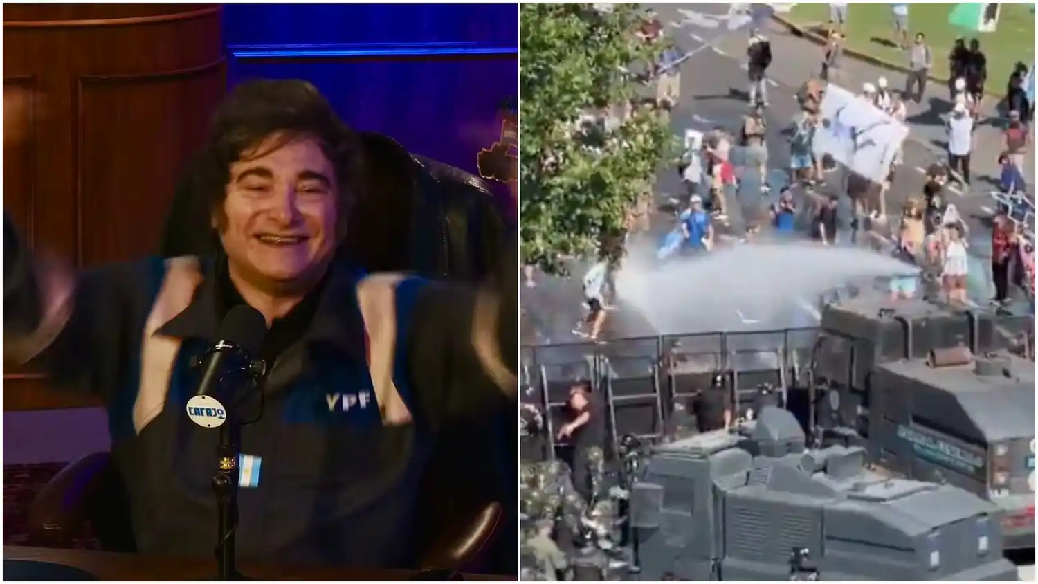 Milei se burló de los manifestantes reprimidos con agua en el Congreso: "No saben lo que es trabajar; bañarse tampoco"