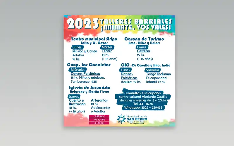 Inscripción a los programas “Talleres Barriales” y “Animate vos Valés”