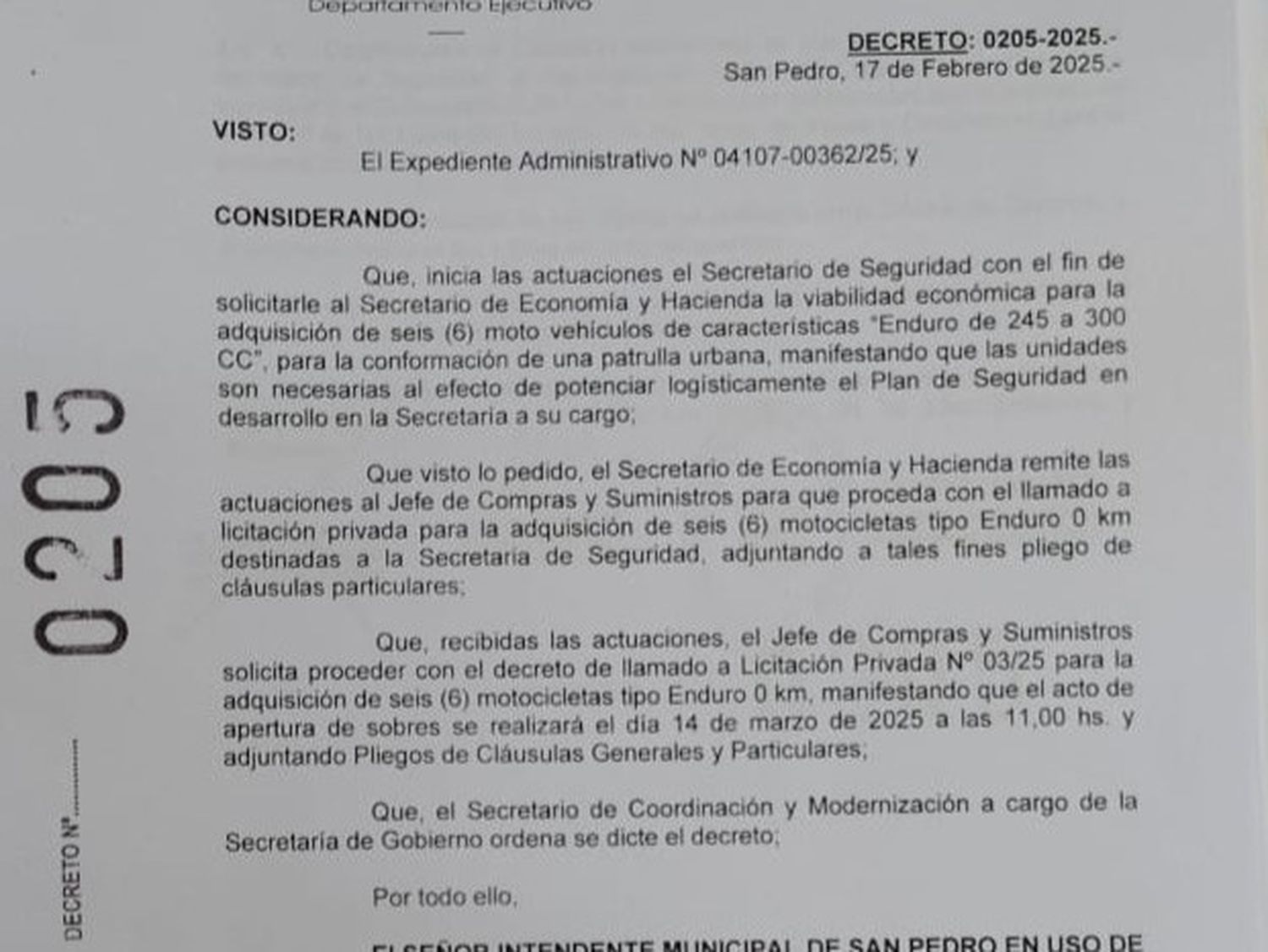 Decreto compra motos