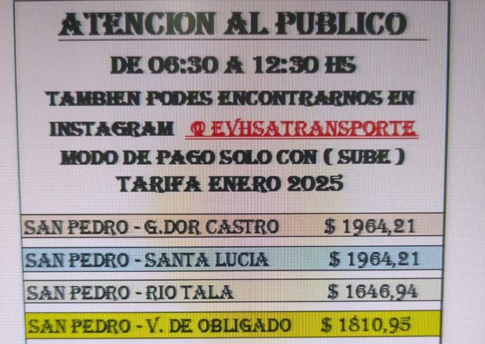 Precio de boletos de pasajes de Evhsa