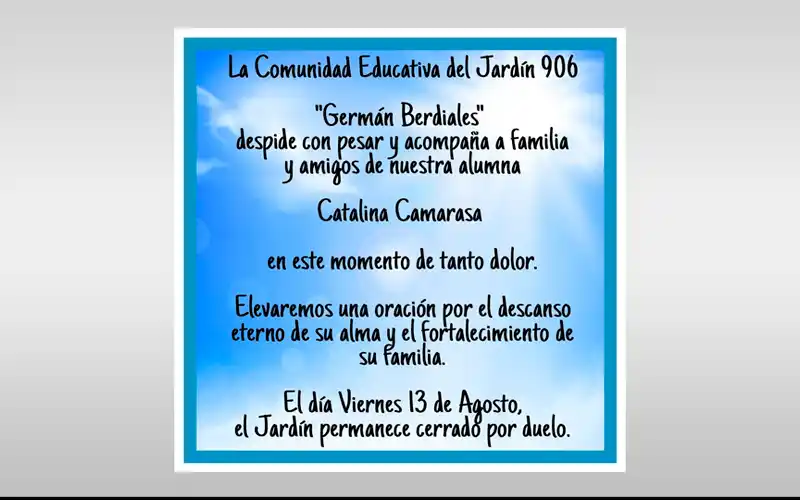 La comunidad educativa del Jardín 906 despide a Ámbar Catalina Camarasa