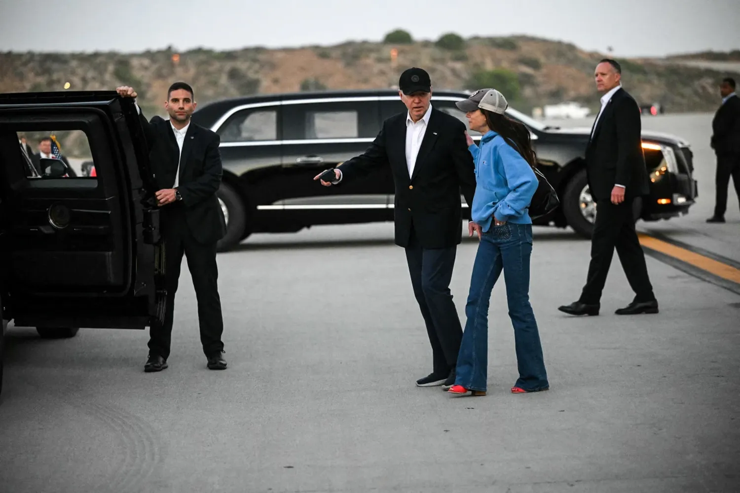 President Joe Biden and his daughter Ashley step off Air Force One upon arrival at Los Angeles International Airport in Los Angeles on June 15