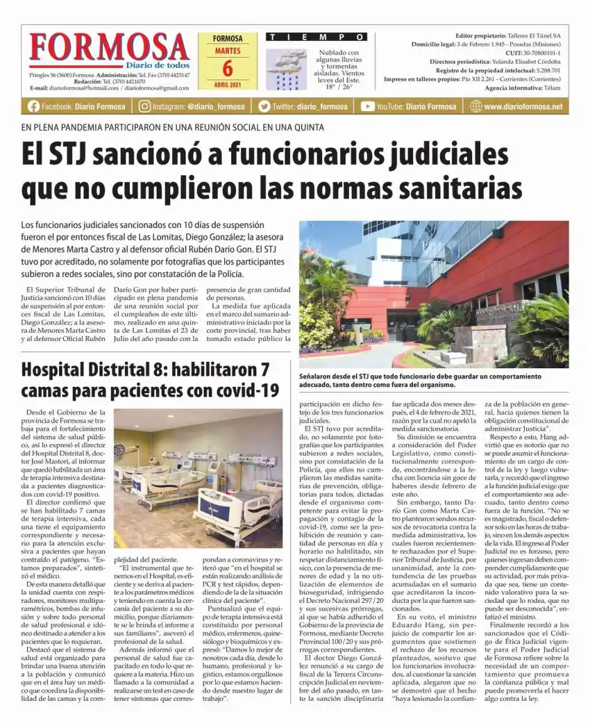 Tapa y Contratapa 6 de abril de 2021